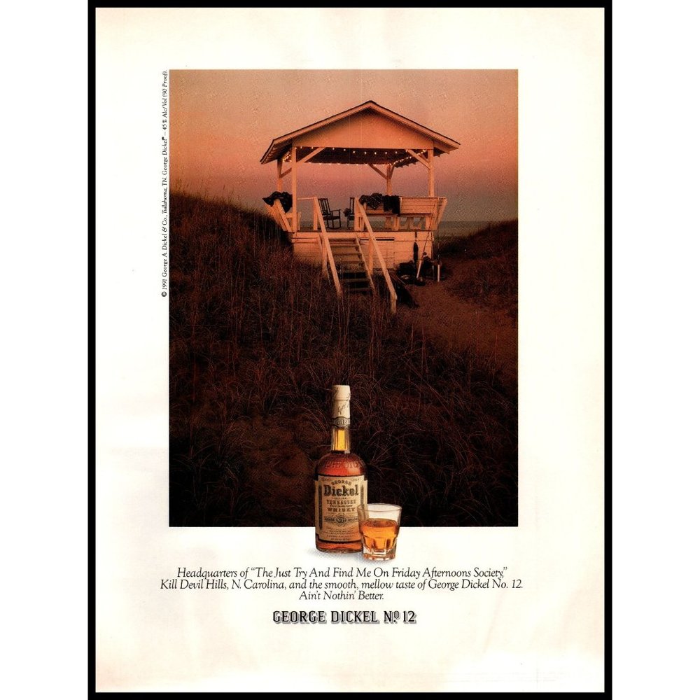 1992 George Dickel No 12 Whiskey Vintage Print Ad Beach Sand Dune Gazebo Photo